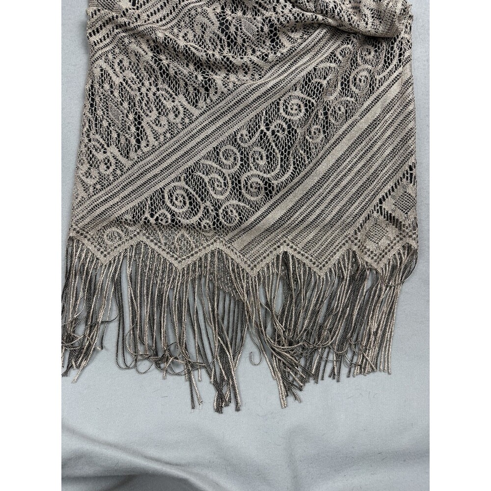 Vintage Helene Blake Crochet Lace Dress Sz 10 Gold Lurex Fringe Whimsigoth Boho - Picture 11 of 12